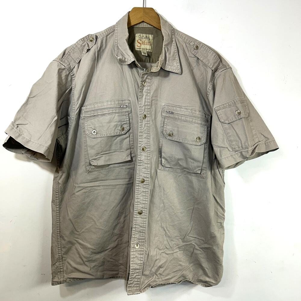 Cabela's Safari Series short sleeve button down utility shirt Tan Khaki Large